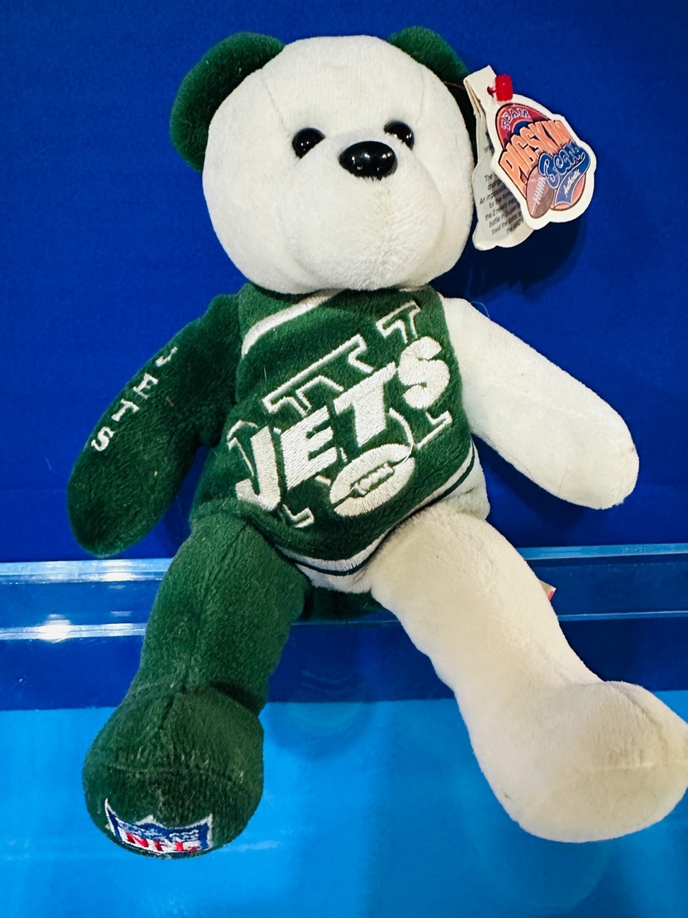 NFL Jets Plush Embroidered Vintage 2000 Bear NFL Shield Orig Tags 8”